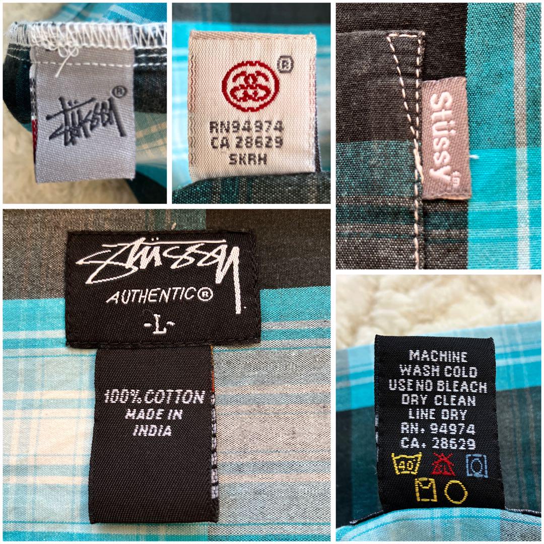 美品 00s OLD STUSSY オンブレチェックシャツ L 開襟 半袖 90