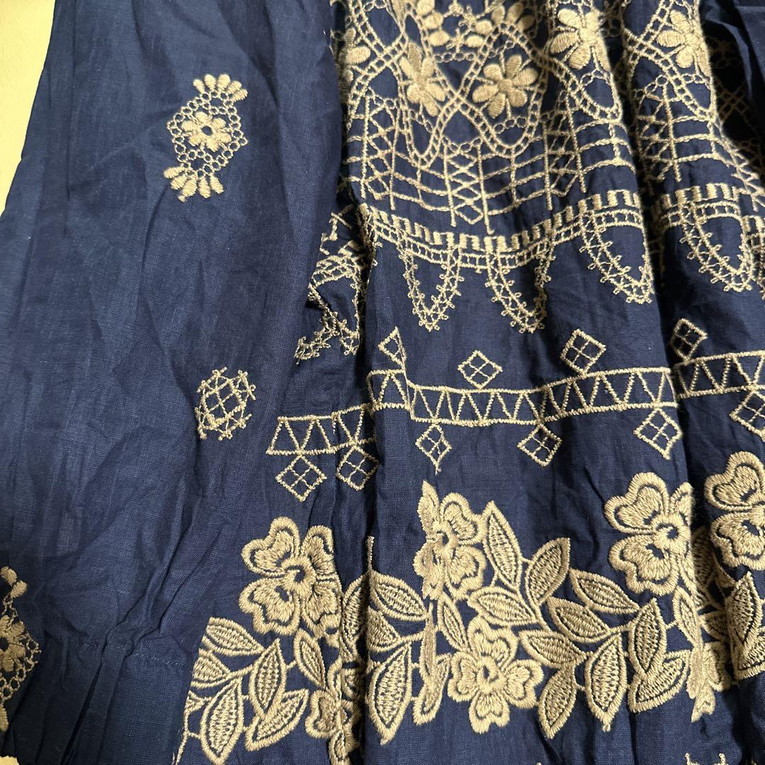 45R　度甘平刺繍ブラウス（インディゴ新品未使用