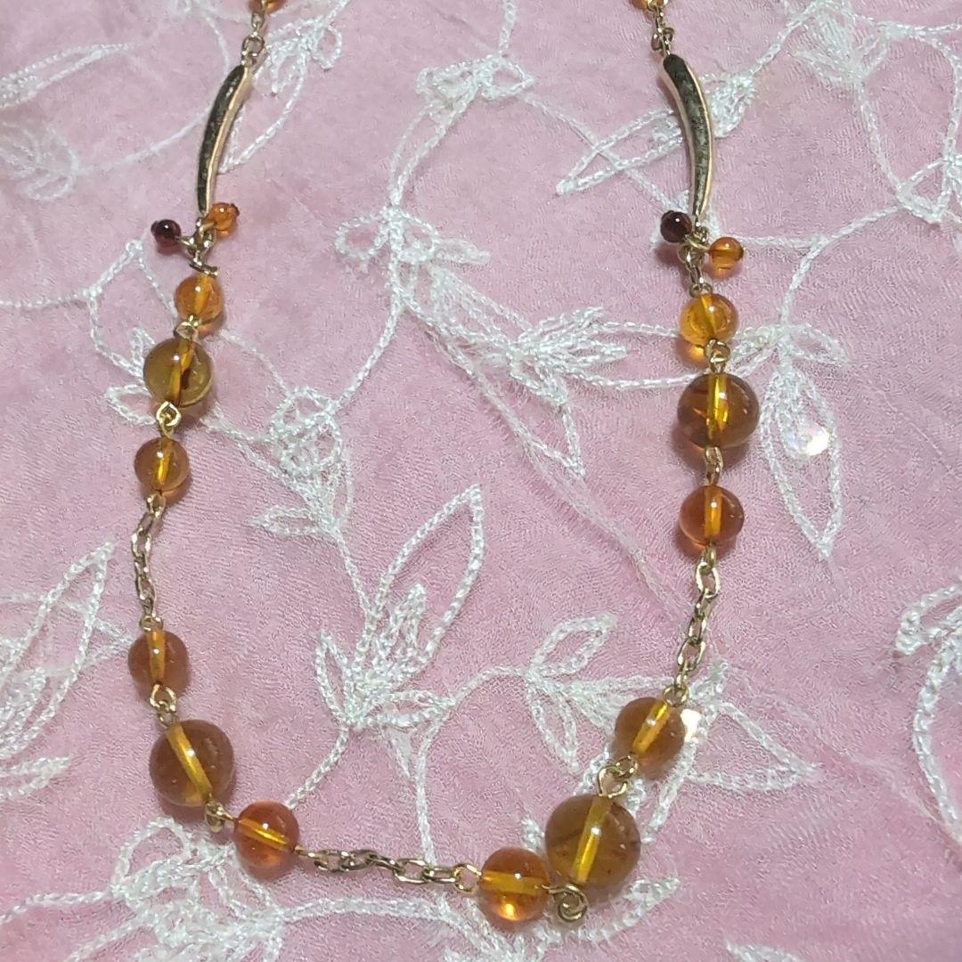 琥珀 ロングネックレス＆リングセット アクセサリー