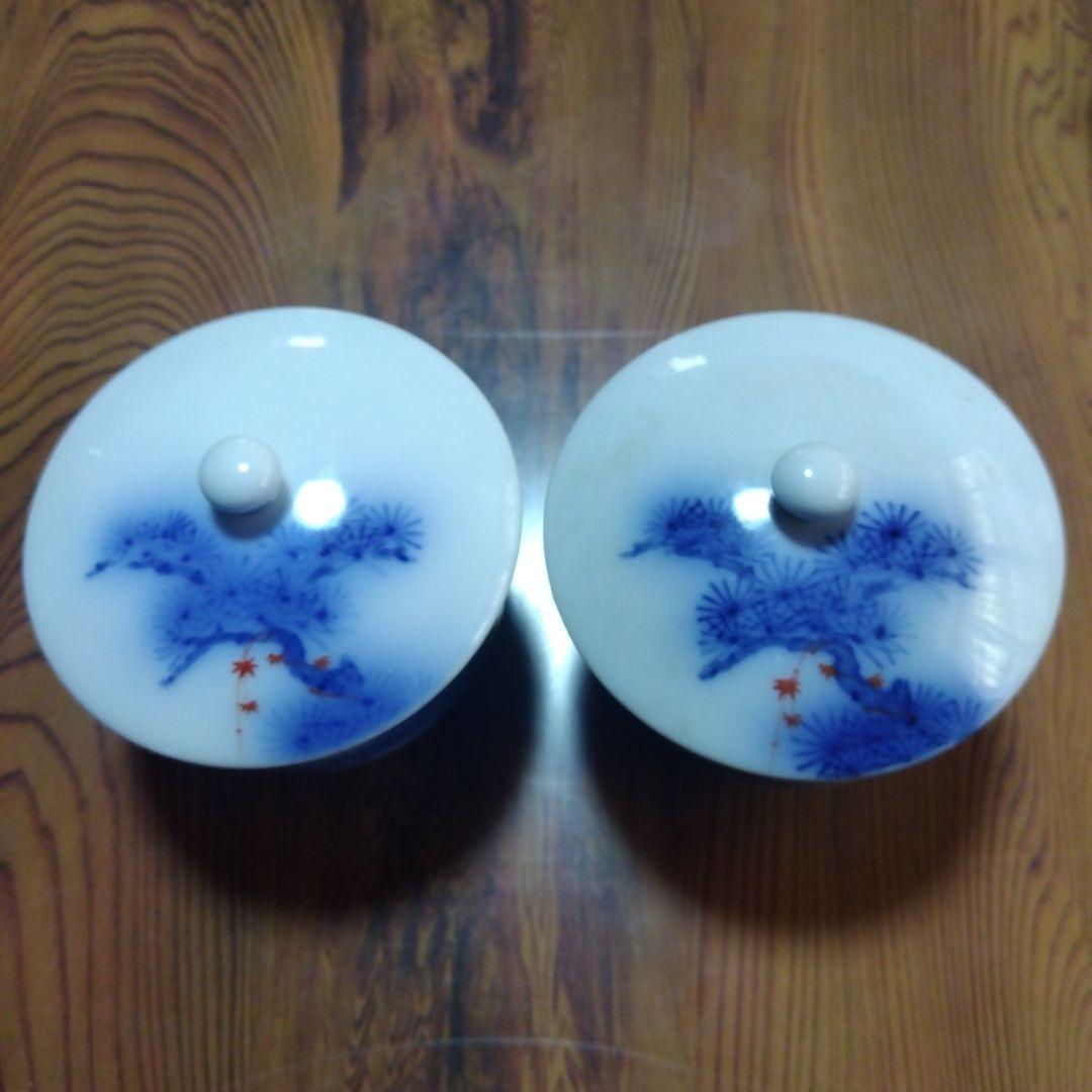 深川製磁 湯呑み（深川製磁 赤絵丸紋 茶器揃 茶托 急須 蓋付き