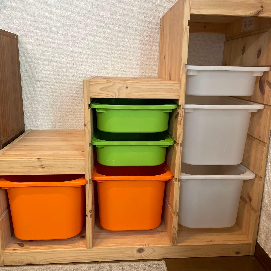 IKEAトロファスト 木製ラック 階段型 収納ボックス付き IKEAトロファスト 木製ラック 階段型 収納ボックス付き