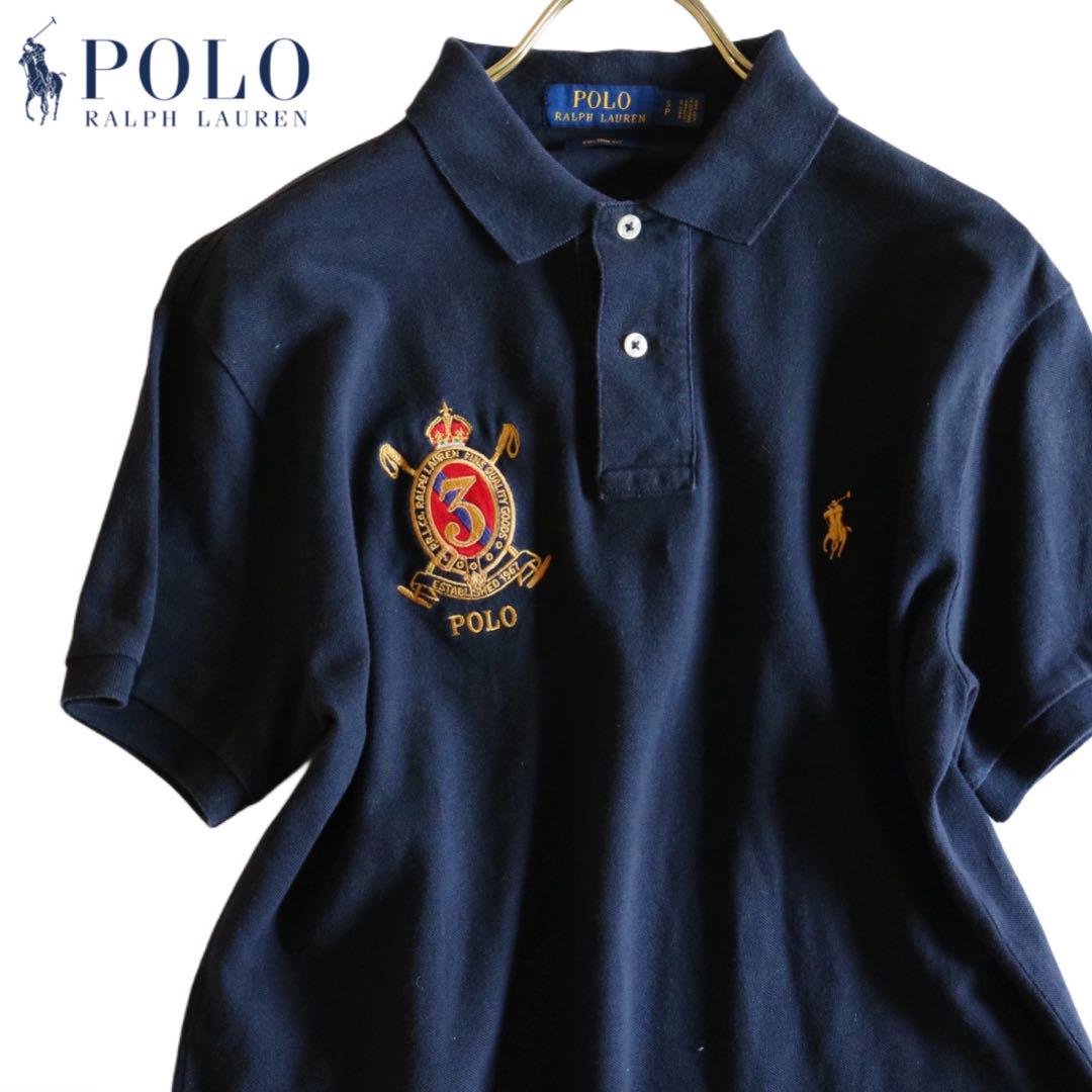【POLO RALPH LAUREN】ポロシャツ　右エンブレム　左ロゴ　紺★