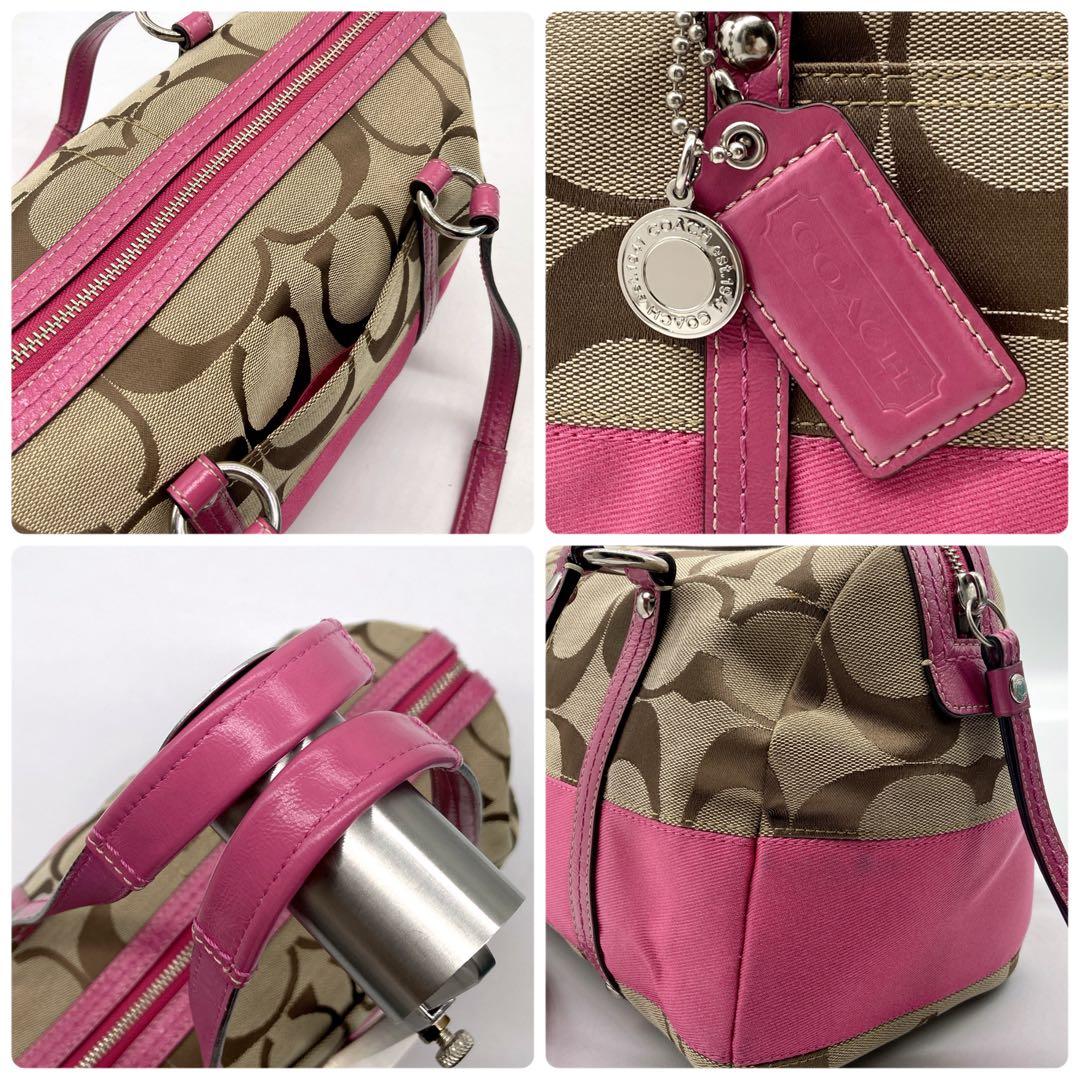 極美品✨coach コーチ ミニボストン ミニポーチ付き シグネチャー ピンク 極美品✨coach コーチ ミニボストン ミニポーチ付き シグネチャー ピンク