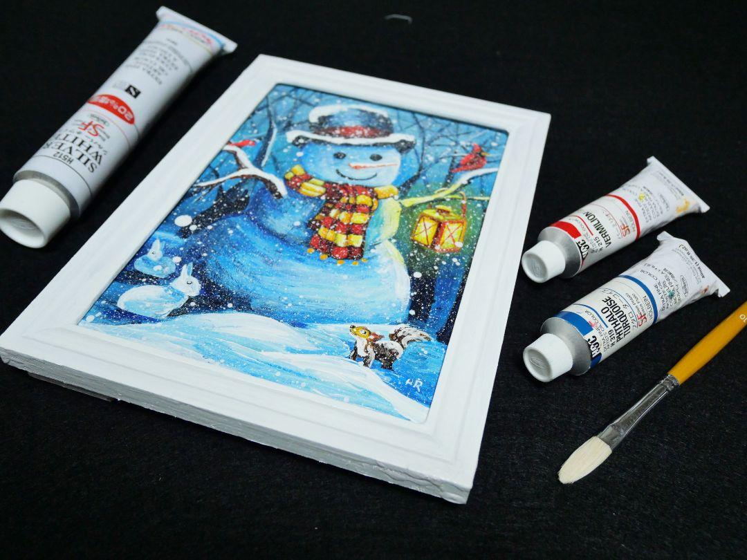 油絵 絵画【雪だるま】