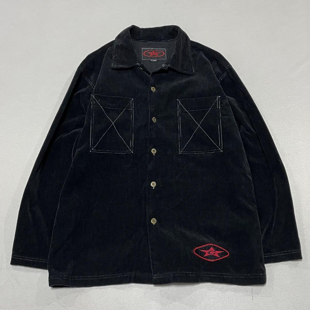 90s OLD B系 Hip Hop コーデュロイシャツ 刺繍 ステッチ スター