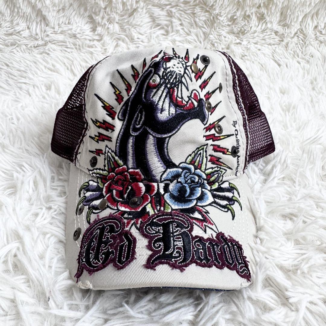 【名作ブラックパンサー】Ed Hardy エドハーディー メッシュキャップ 刺繍