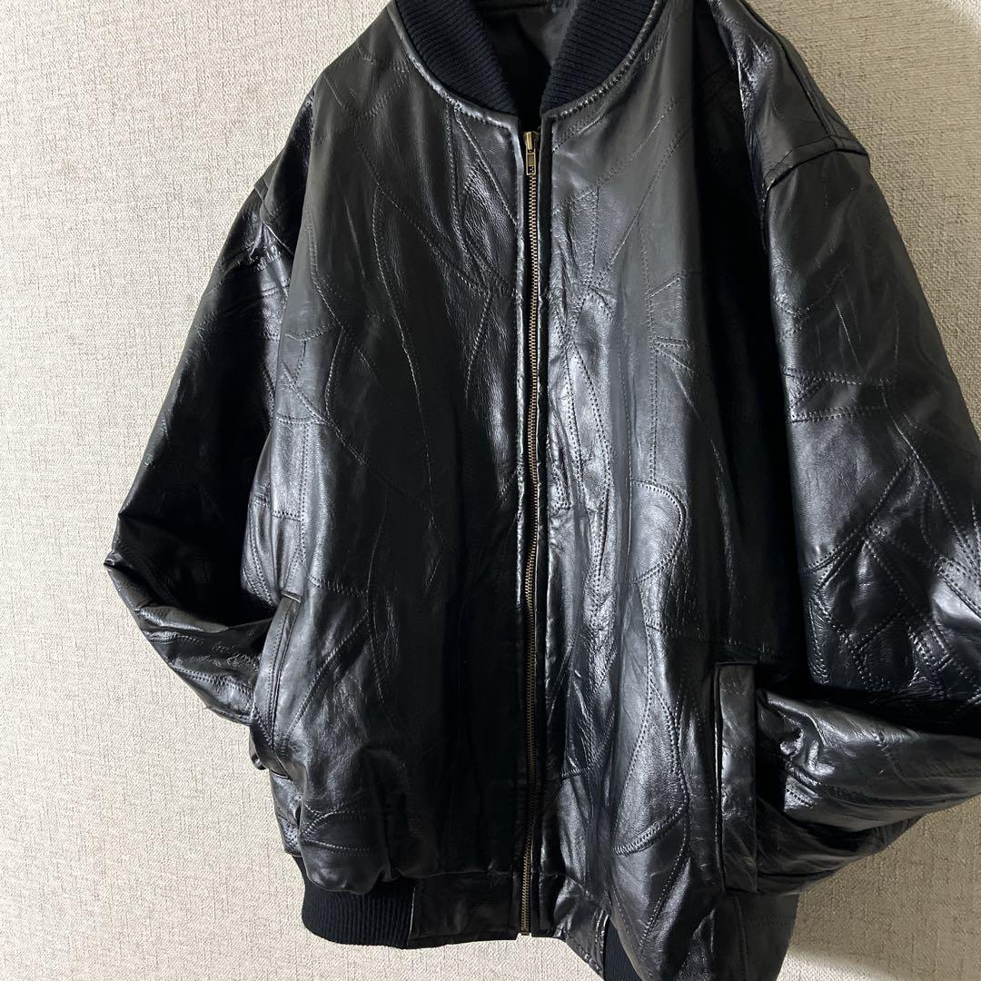 ラムレザー ボンバージャケット レザージャケット ブルゾン パッチワークデザイン