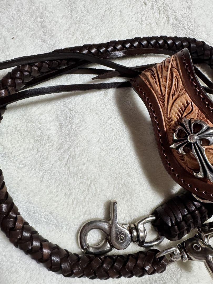 LEATHER レザー編み込みウォレットチェーン 本革 カービング