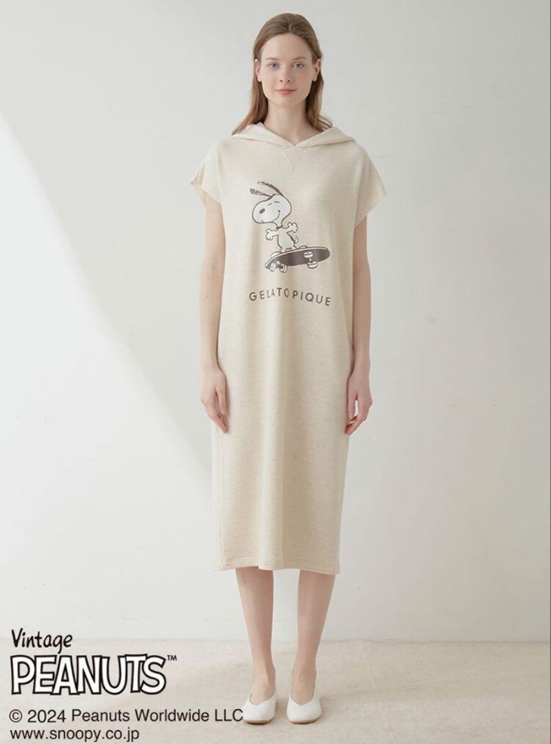 新品未使用 ジェラートピケ フードワンピース PEANUTS スヌーピー