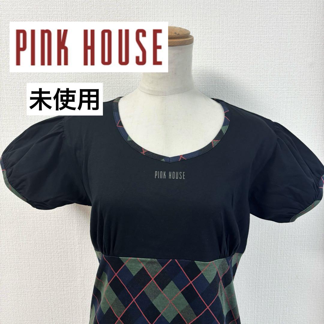 未使用◇PINK HOUSE◇ピンクハウス◇半袖ワンピース◇ブラック×チェック