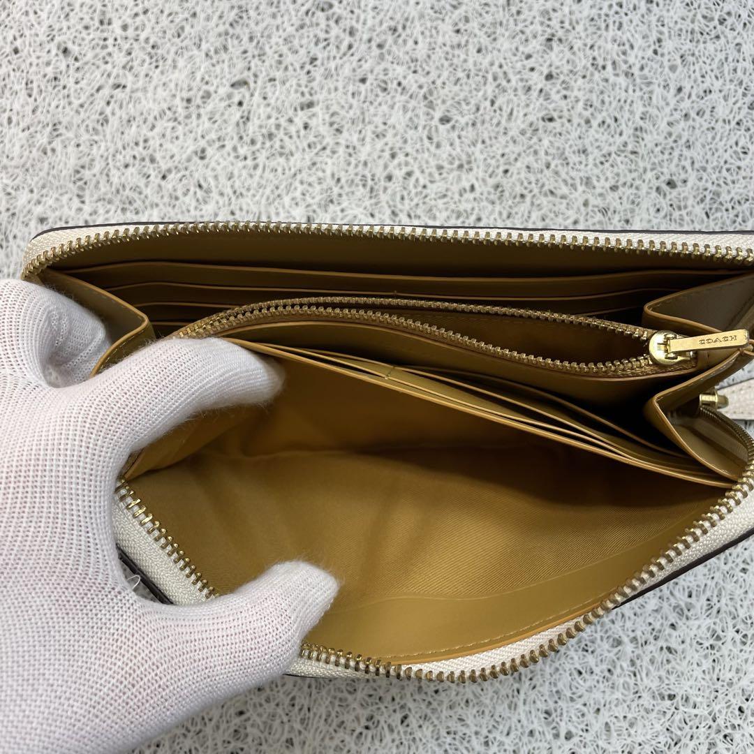 COACH コーチ 長財布 ラウンドファスナー ベージュ フラワー 花柄 箱付き