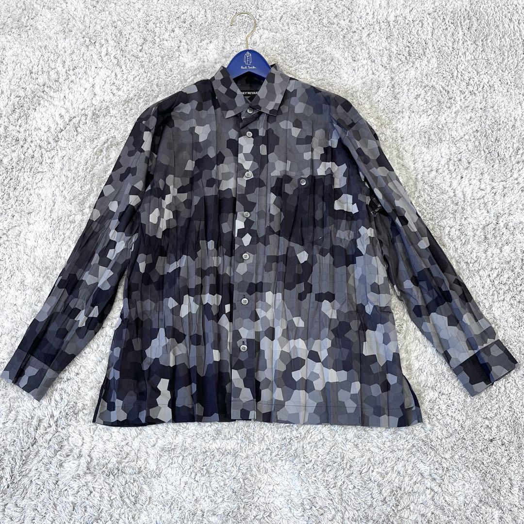 ISSEY MIYAKE PLISMANT 幾何学模様 長袖シャツ レア☆ISSEY MIYAKE MEN イッセイミヤケ 幾何学柄 プリーツシャツ