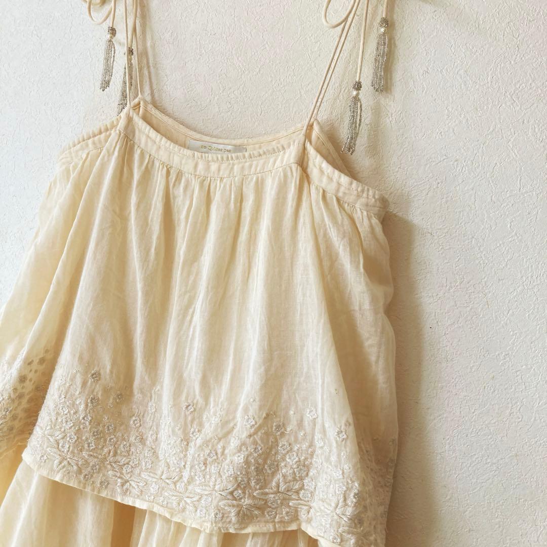 ヌキテパ コットンティアードマキシドレス 刺繍レースワンピース クリーム色 F ヌキテパ コットンティアードマキシドレス 刺繍レースワンピース クリーム色 F