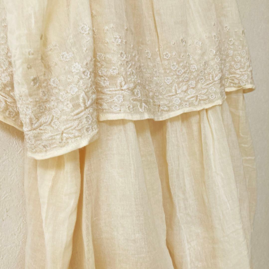 ヌキテパ コットンティアードマキシドレス 刺繍レースワンピース クリーム色 F ヌキテパ コットンティアードマキシドレス 刺繍レースワンピース クリーム色 F
