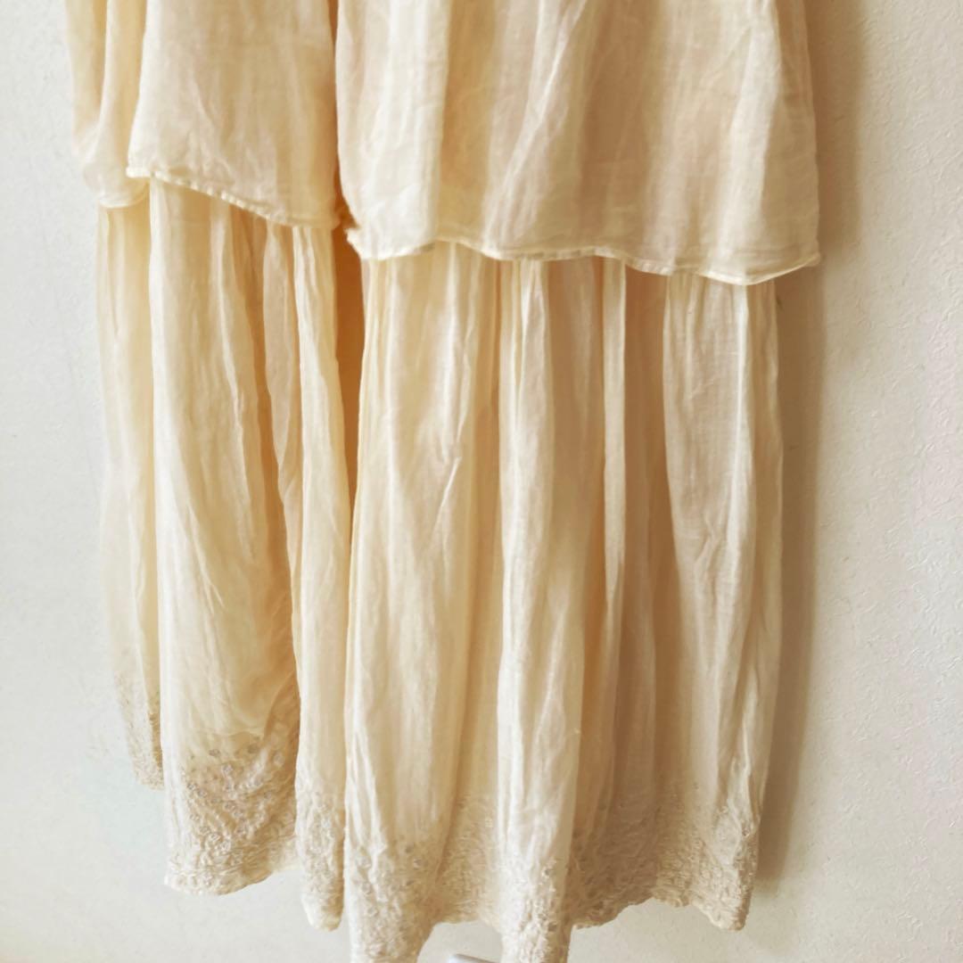 ヌキテパ コットンティアードマキシドレス 刺繍レースワンピース クリーム色 F ヌキテパ コットンティアードマキシドレス 刺繍レースワンピース クリーム色 F