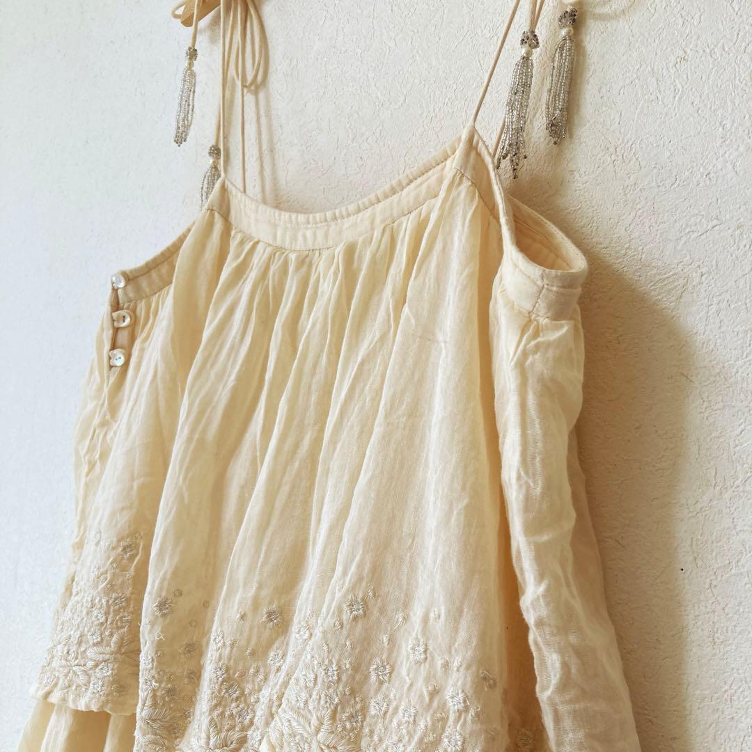 ヌキテパ コットンティアードマキシドレス 刺繍レースワンピース クリーム色 F ヌキテパ コットンティアードマキシドレス 刺繍レースワンピース クリーム色 F
