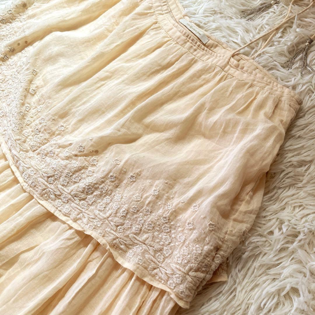 ヌキテパ コットンティアードマキシドレス 刺繍レースワンピース クリーム色 F ヌキテパ コットンティアードマキシドレス 刺繍レースワンピース クリーム色 F