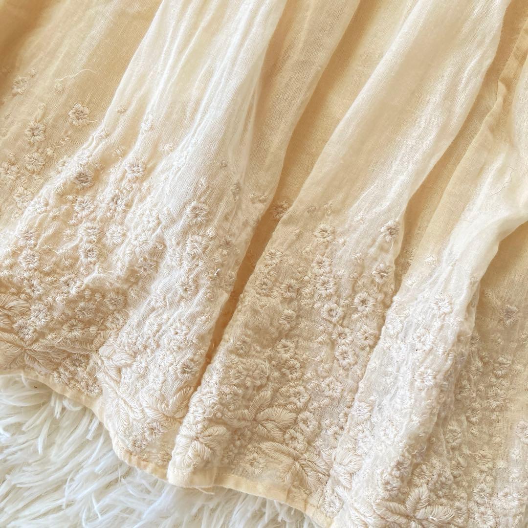 ヌキテパ コットンティアードマキシドレス 刺繍レースワンピース クリーム色 F ヌキテパ コットンティアードマキシドレス 刺繍レースワンピース クリーム色 F