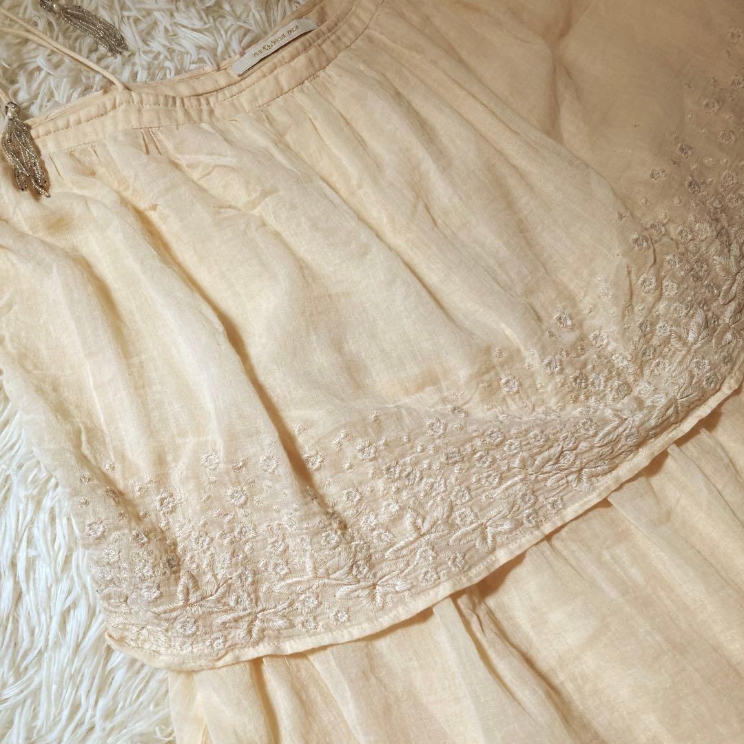 ヌキテパ コットンティアードマキシドレス 刺繍レースワンピース クリーム色 F ヌキテパ コットンティアードマキシドレス 刺繍レースワンピース クリーム色 F