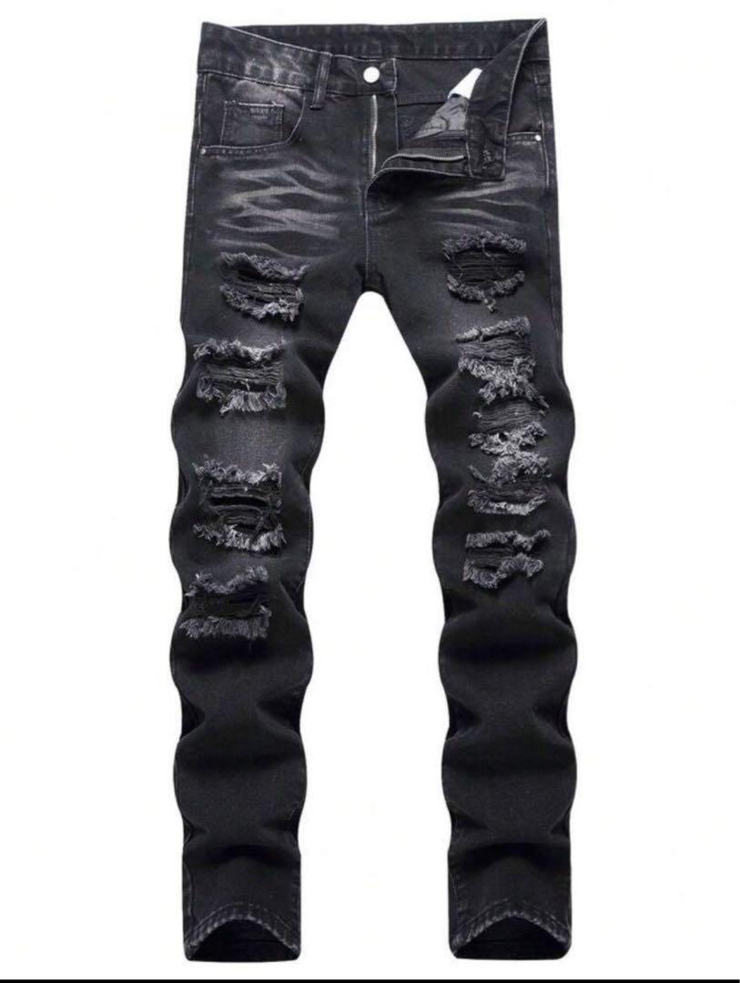 BADSWAGダメージ加工スリムフィットブラックデニム