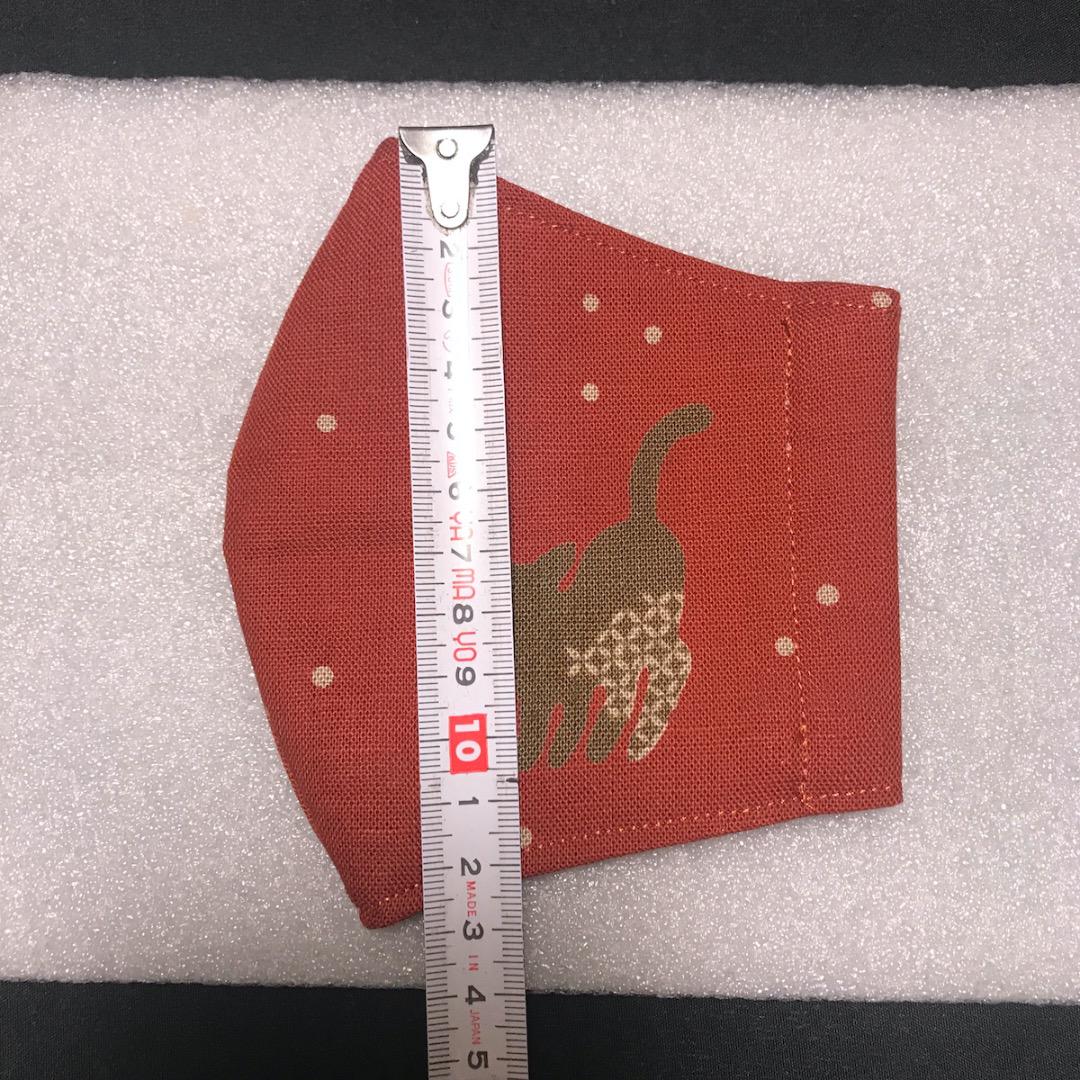 【猫柄エンジ色】ハンドメイド 大人用 立体 インナーマスク 手作り