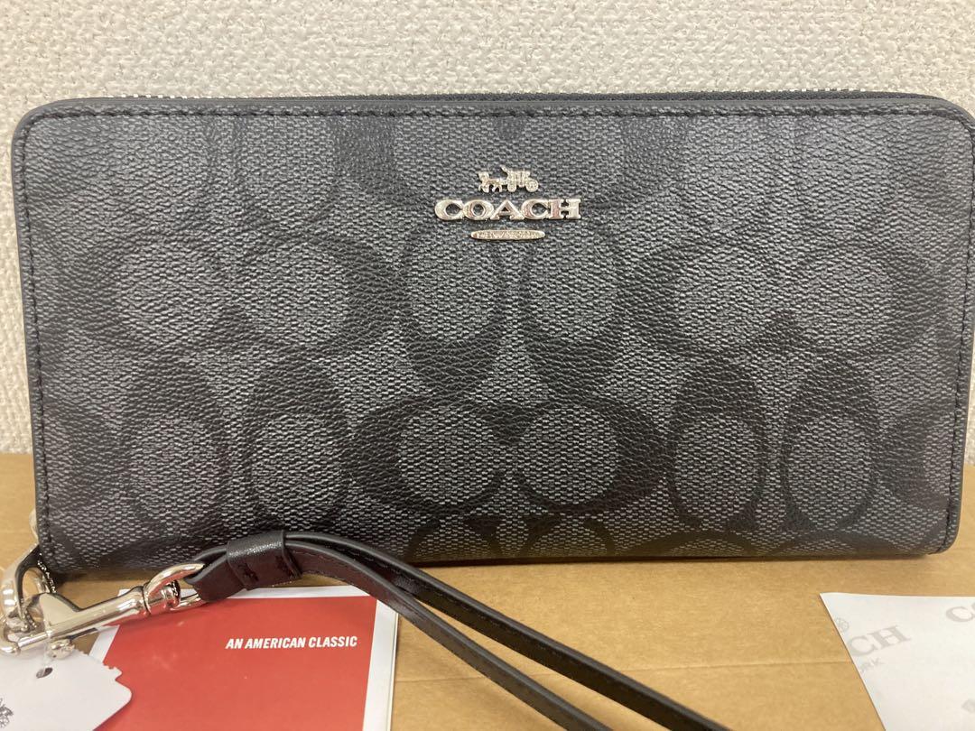 ★新品 COACH 長財布 シグネチャー C4452 ブラックスモーク×ブラック