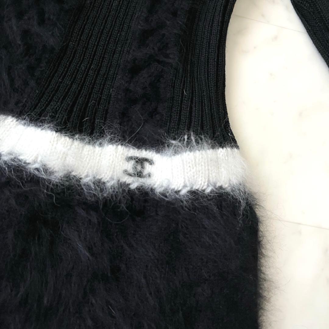 美品♡シャネル ココマーク ウール アンゴラ ニット ファー 42 ブラック 美品♡シャネル ココマーク ウール アンゴラ ニット ファー 42 ブラック
