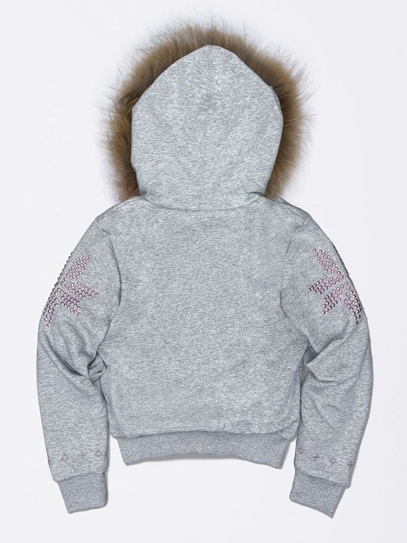 Fur Trimming Hooded Zip-Up Melange Gray