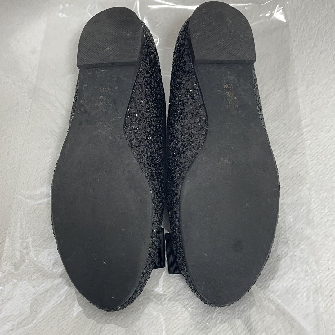 美品 DIANA ダイアナ グリッター リボン フラットパンプス 24cm