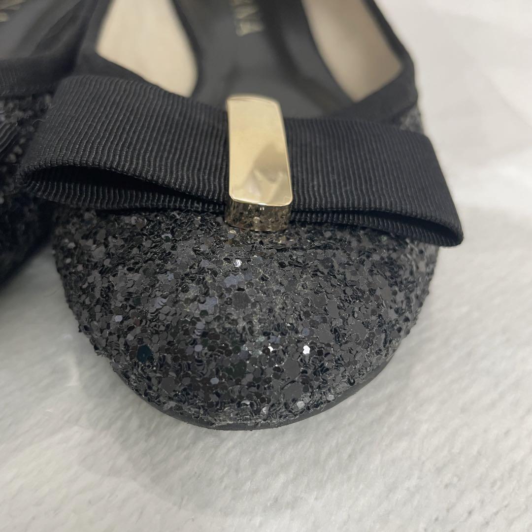 美品 DIANA ダイアナ グリッター リボン フラットパンプス 24cm