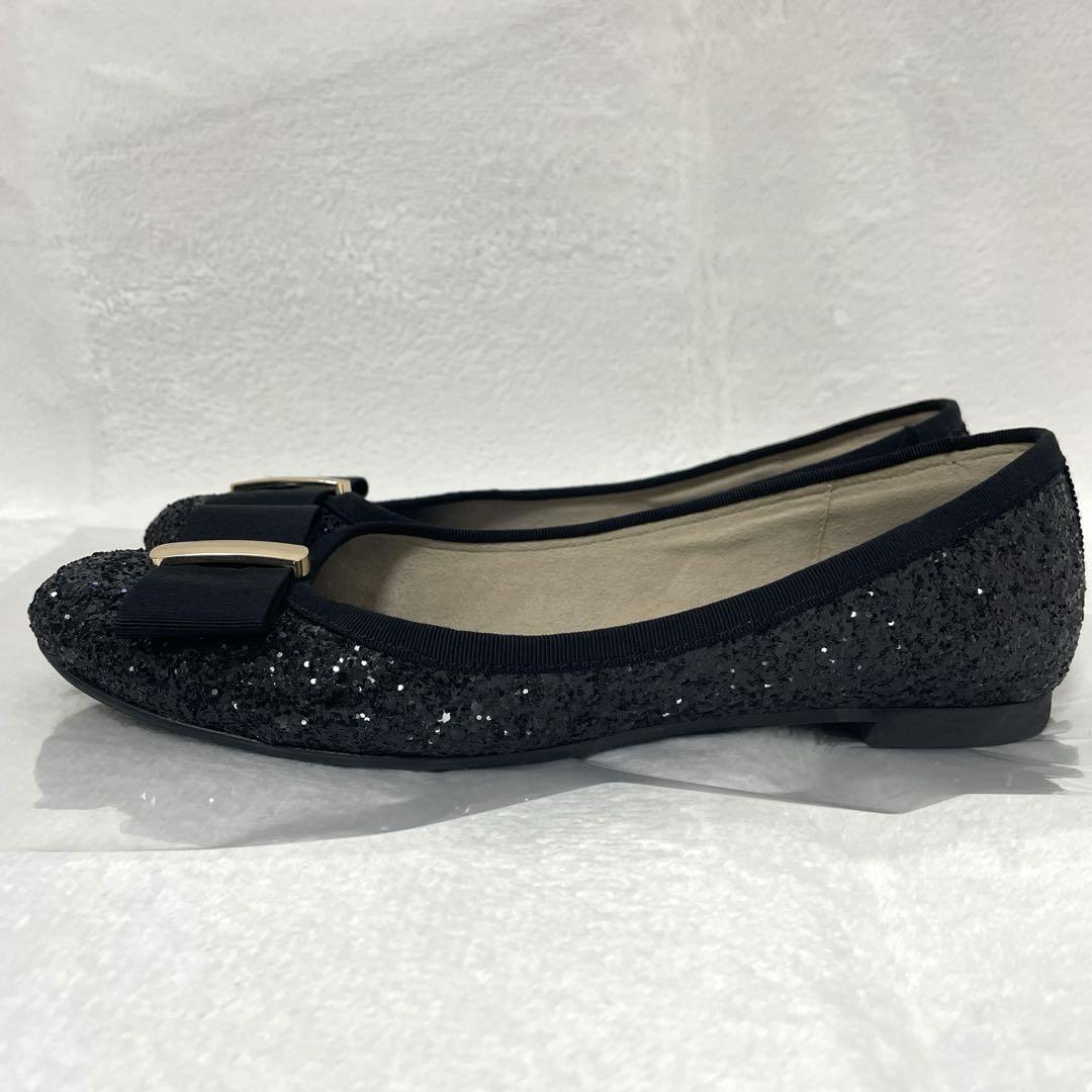 美品 DIANA ダイアナ グリッター リボン フラットパンプス 24cm