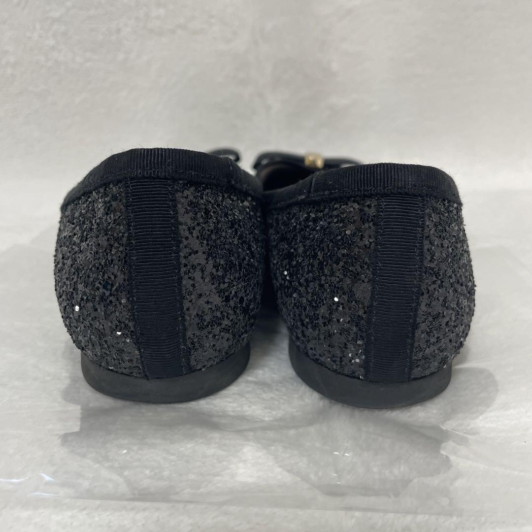 美品 DIANA ダイアナ グリッター リボン フラットパンプス 24cm