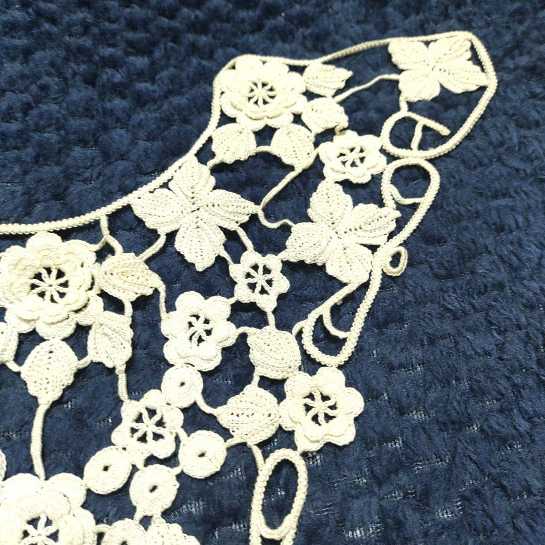 アイリッシュクロッシェレース編みのおひさまのつけ襟　白　ハンドメイド アイリッシュクロッシェレース編みの華やかなつけ襟 白 Lサイズ