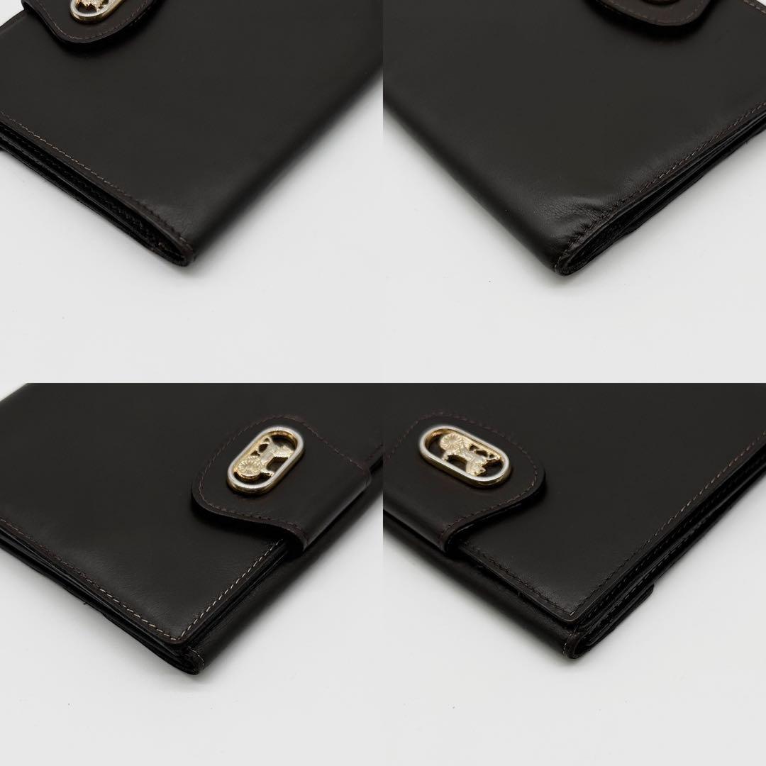 【極美品】 CELINE レザー 二つ折り財布 プレート 馬車 ロゴ ブラウン