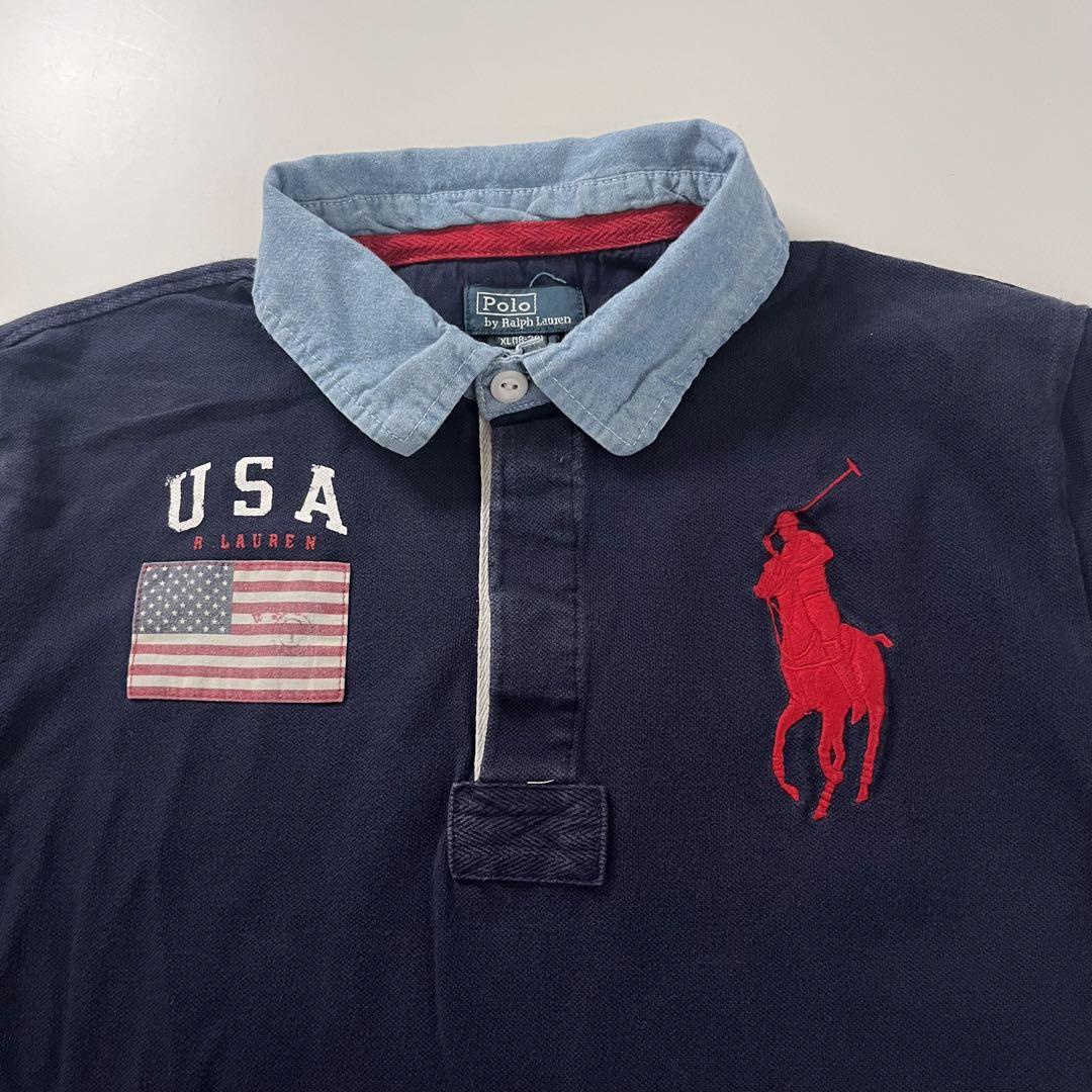 90s ポロラルフローレン ビッグポニー ポロシャツ 襟デニム USA