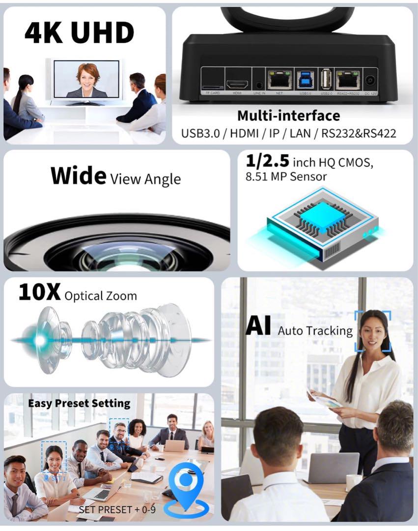 Chameye 4K Webカメラ C410 10倍光学ズーム AIトラッキング