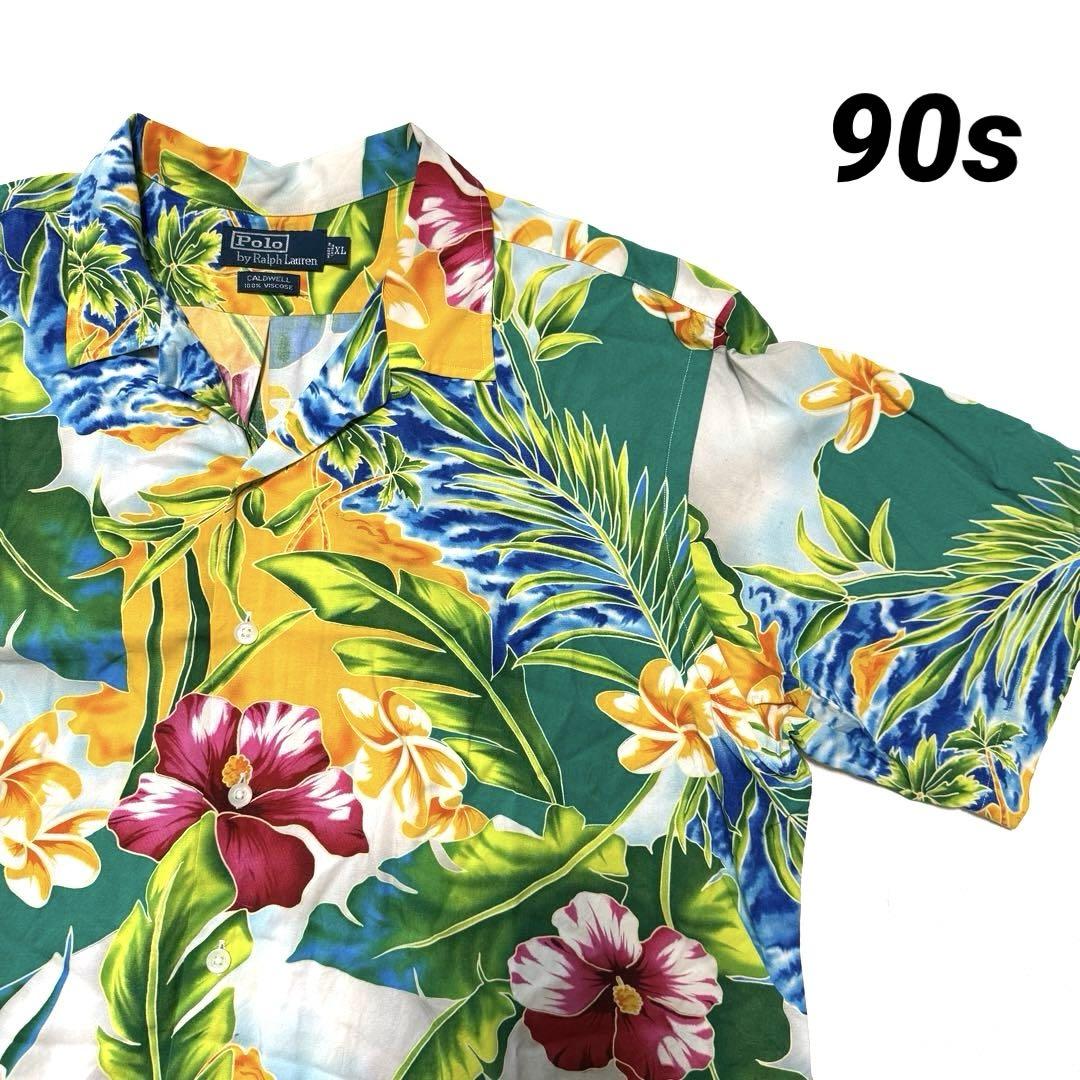 【90s】 polo by ralph lauren シルク混　アロハ L 90年代 90s ポロラルフローレン アメリカ製 開襟 半袖 アロハ
