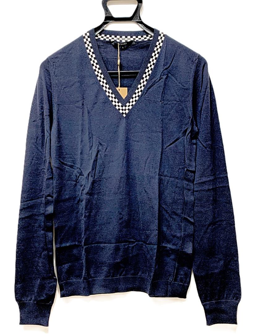 [タグ付新品]グッチGUCCI Vネック 長袖ニットセーター ネイビー[正規]