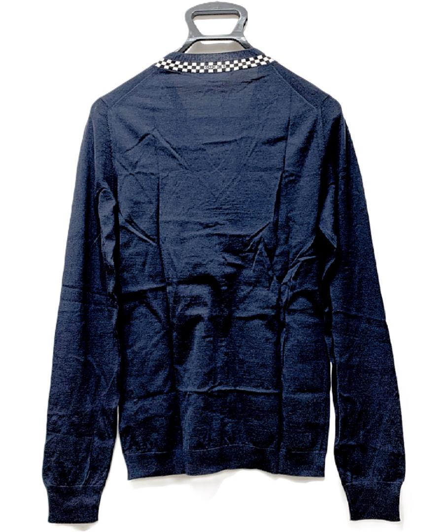[タグ付新品]グッチGUCCI Vネック 長袖ニットセーター ネイビー[正規]