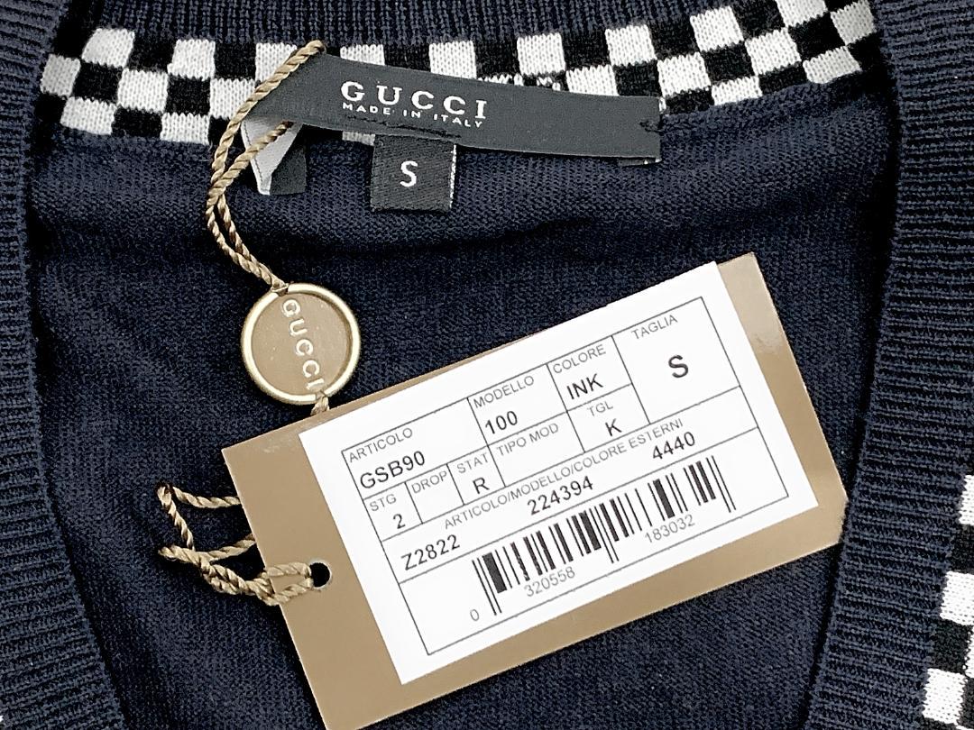 [タグ付新品]グッチGUCCI Vネック 長袖ニットセーター ネイビー[正規]