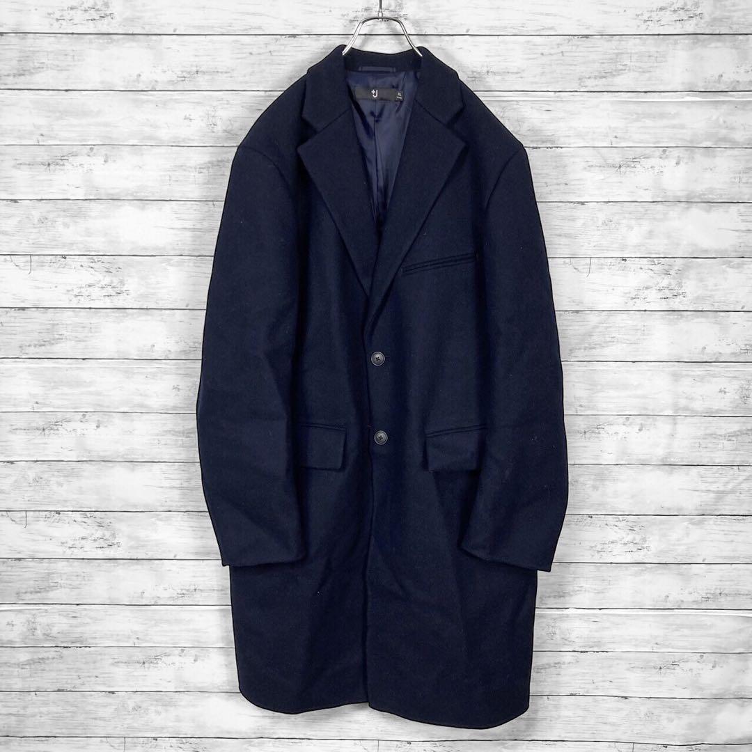 ユニクロ プラスジェイ ウールブレンドチェスターコート ネイビー XXL 2XL