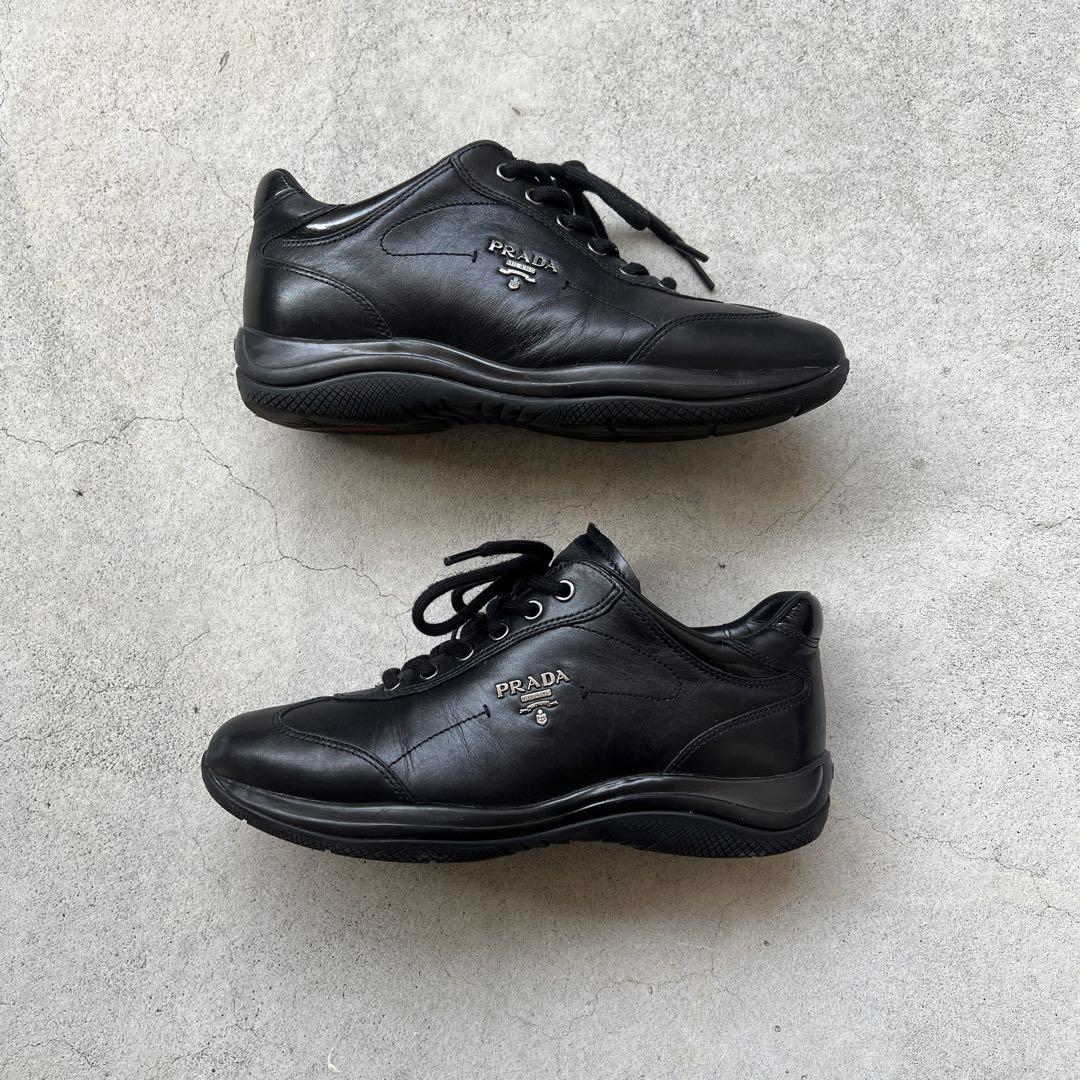 靴 PRADA SPORT Emblem Leather Shoes Black