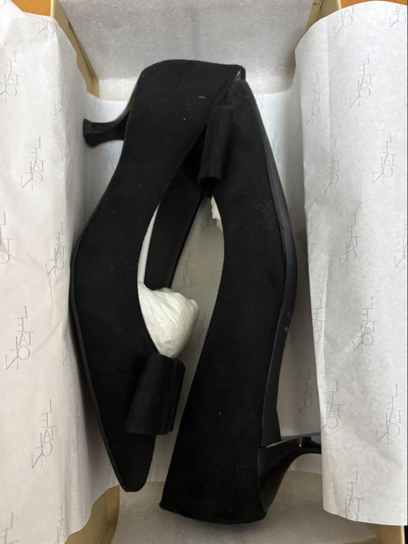 【美品】LE TALON 4.5cmポインテッドプレートリボンパンプス　23㎝