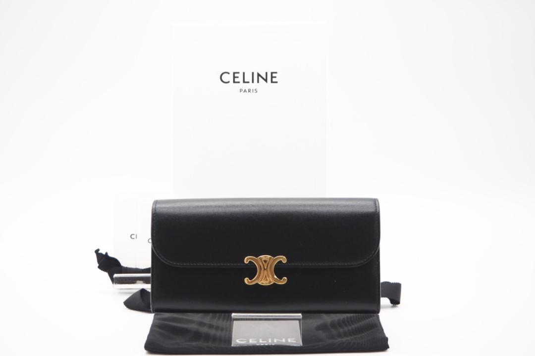 CELINE 二つ折り長財布 カーフ ラージウォレット トリオンフ ブラック 美