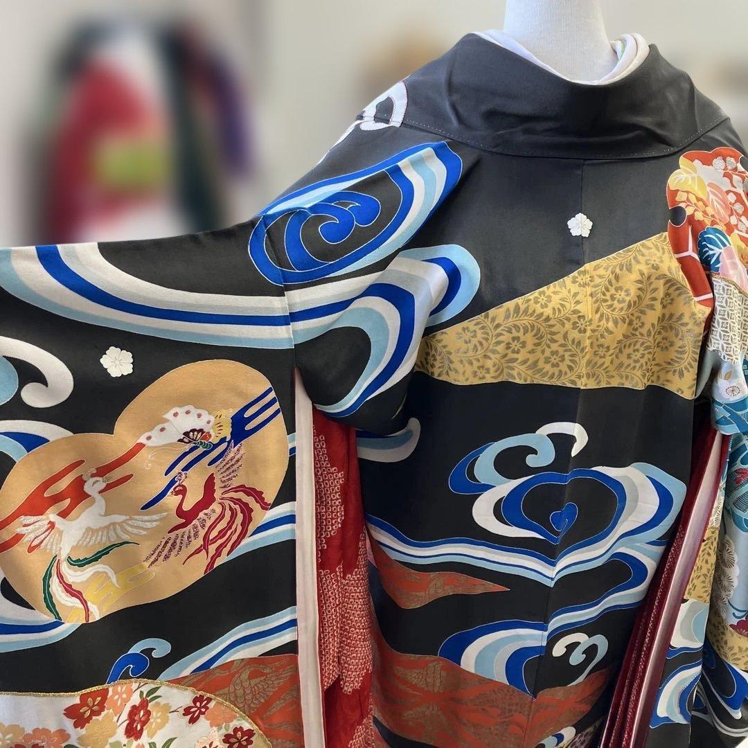 アンティーク　着物　正絹　引き振袖　黒　婚礼衣装