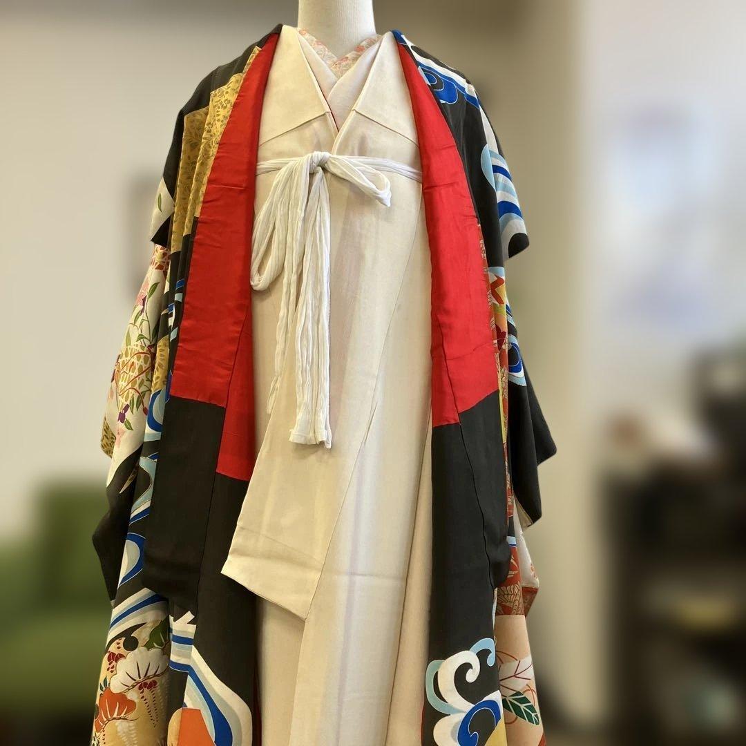 アンティーク　着物　正絹　引き振袖　黒　婚礼衣装