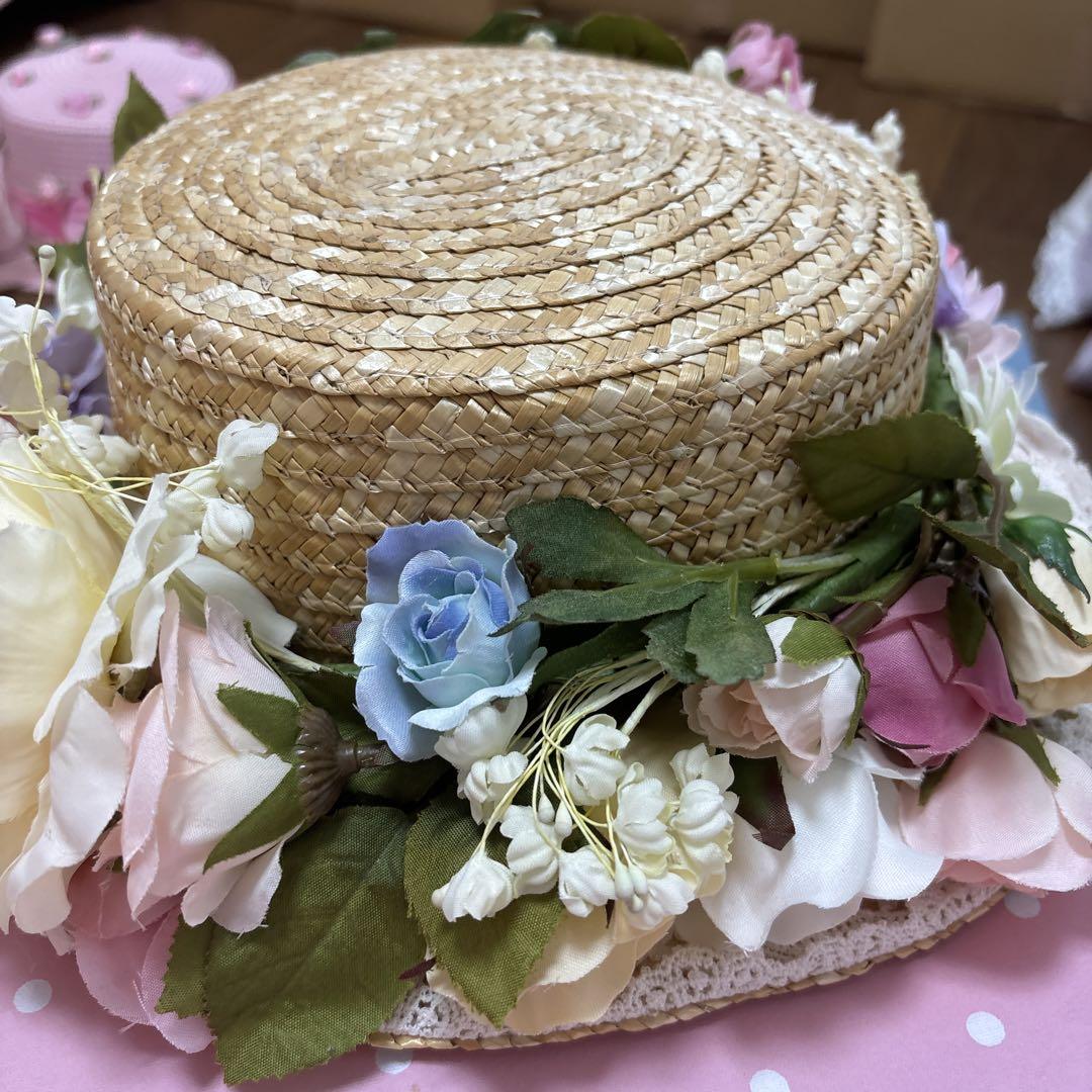 ベイビー♡立体花一周♡レース♡麦藁ハット♡未使用品♡