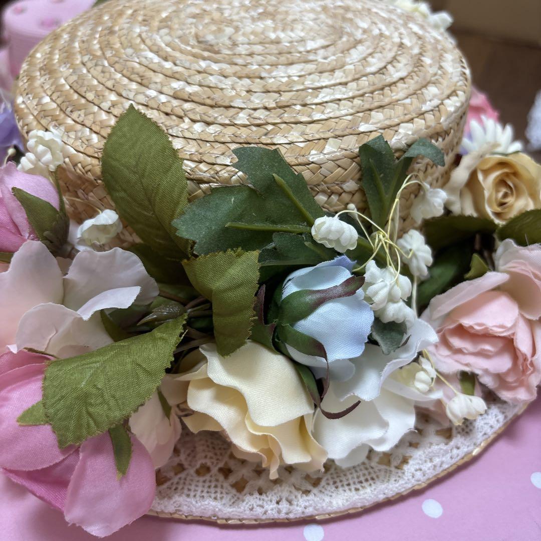 ベイビー♡立体花一周♡レース♡麦藁ハット♡未使用品♡