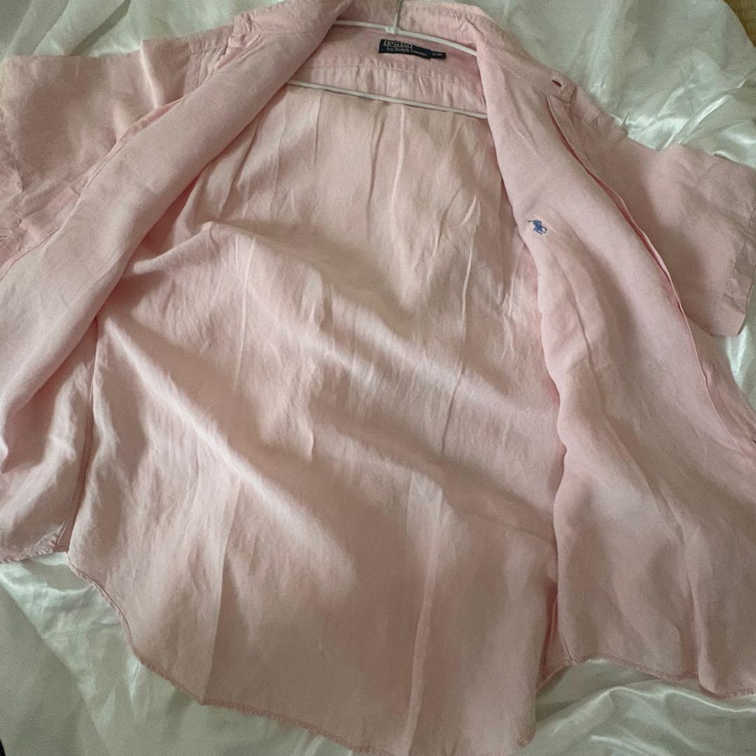 Polo by Ralph Lauren ピンク リネン シルク 半袖シャツ M