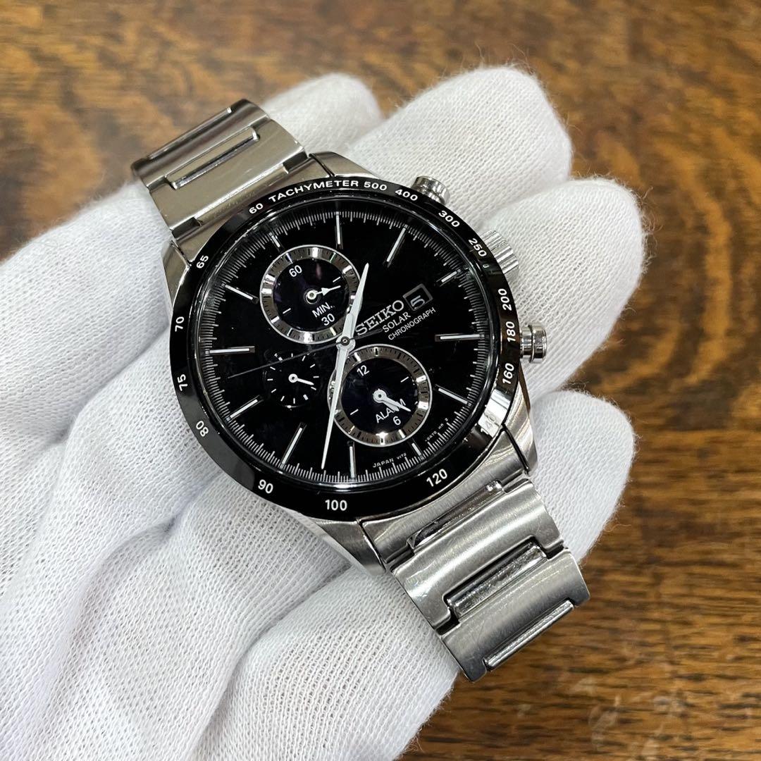 SEIKO 腕時計 ソーラー スピリット メンズ 黒文字盤 V172-0AP0